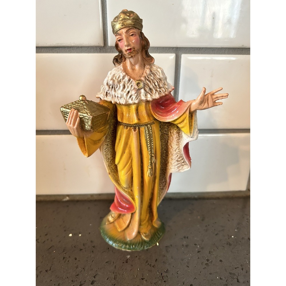 Vintage Nativity Figure Hard Plastic Wiseman King Man Italy 8" Figurine
